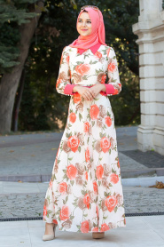 Nayla Collection - Ecru Hijab Dress 4100E - Thumbnail