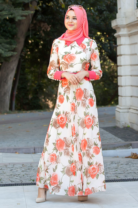 Nayla Collection - Ecru Hijab Dress 4100E