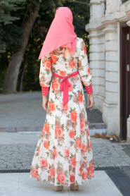 Nayla Collection - Ecru Hijab Dress 4100E - Thumbnail