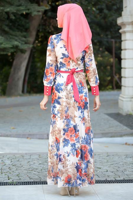 Nayla Collection - Ekru Tesettür Elbise 4100-04E - 3