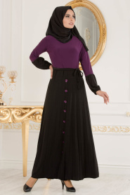 Nayla Collection - Eteği Düğme Detaylı Mor Tesettür Elbise 18025MOR - Thumbnail