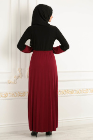 Nayla Collection - Eteği Düğme Detaylı Siyah Tesettür Elbise 18025S - Thumbnail