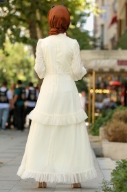 Nayla Collection - Eteği Tüllü Bej Tesettür Elbise 3708BEJ - Thumbnail