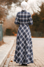 Nayla Collection - Fermuar Detaylı Ekoseli Kahverengi Tesettür Elbise 8387KH - Thumbnail