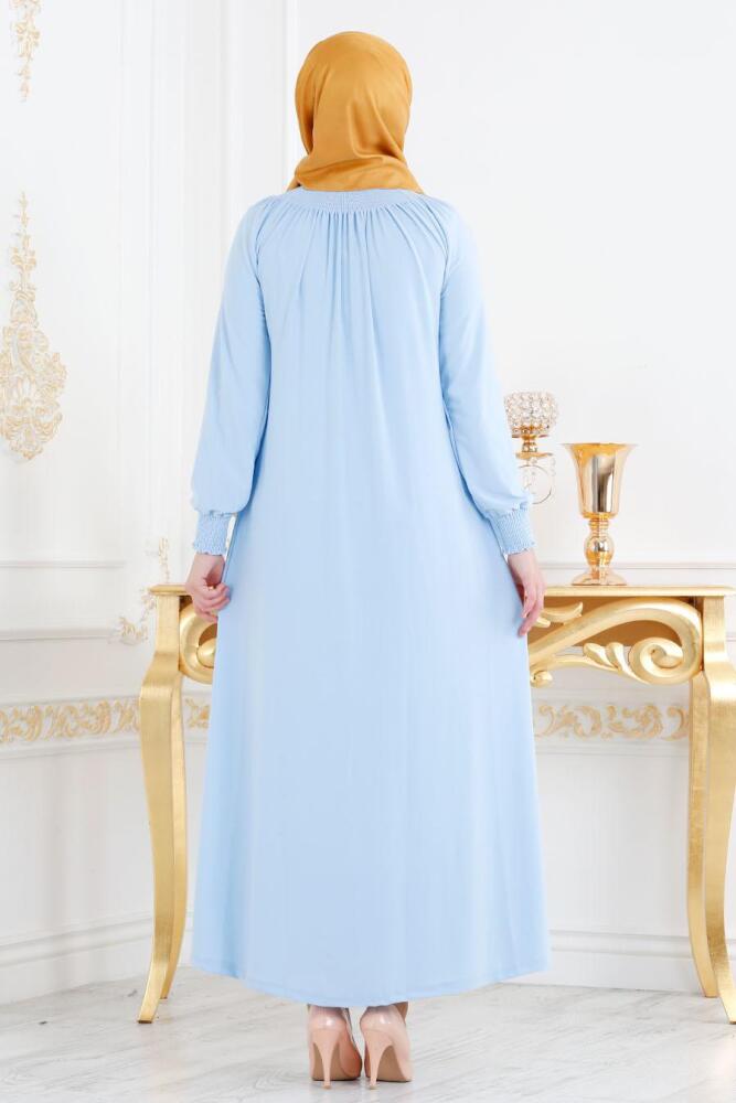 Nayla Collection - Fermuarlı Bebek Mavisi Tesettür Ferace 5220BM - 2