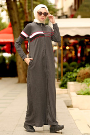 Nayla Collection - Fermuarlı Füme Tesettür Elbise 82461FU - Thumbnail