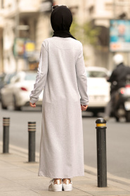 Nayla Collection - Fermuarlı Gri Tesettür Elbise 1001GR - Thumbnail