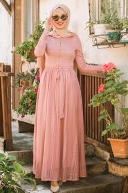 Nayla Collection - Fermuarlı Gül Kurusu Tesettür Elbise 1366GK - Thumbnail