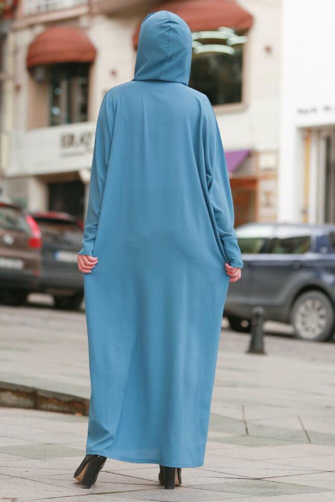 Nayla Collection - Fermuarlı İndigo Mavisi Tesettür Ferace 6009IM - 2
