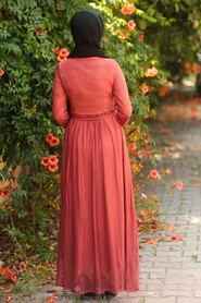 Nayla Collection - Fermuarlı Kiremit Tesettür Elbise 1366KRMT - Thumbnail