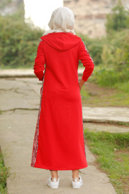 Nayla Collection - Fermuarlı Kırmızı Tesettür Ferace 3002K - Thumbnail