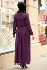 Nayla Collection - Fermuarlı Mor Tesettür Elbise 5009MOR - Thumbnail