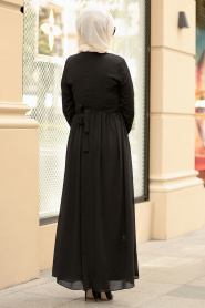 Nayla Collection - Fermuarlı Siyah Tesettür Elbise 5009S - Thumbnail