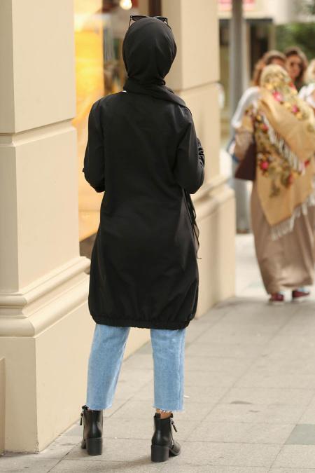 Nayla Collection - Fermuarlı Siyah Tesettür Kap 3047S - 3