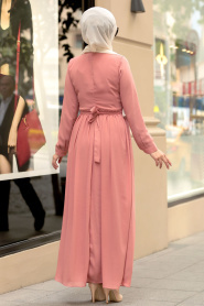Nayla Collection - Fermuarlı Somon Tesettür Elbise 5009GK - Thumbnail