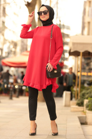 Nayla Collection - Fıfırlı Kırmızı Tesettür Tunik 10130K - Thumbnail