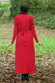 Nayla Collection - Fırfır Detaylı Bordo Tesettür Elbise 4032BR - Thumbnail
