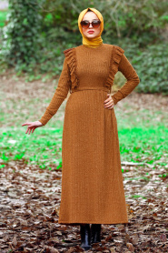 Nayla Collection - Fırfır Detaylı Taba Tesettür Elbise 4032TB - Thumbnail