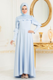 Nayla Collection - Fırfırlı Bebek Mavisi Tesettür Elbise 42410BM - Thumbnail