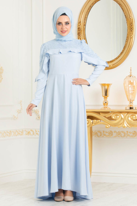 Nayla Collection - Fırfırlı Bebek Mavisi Tesettür Elbise 42410BM