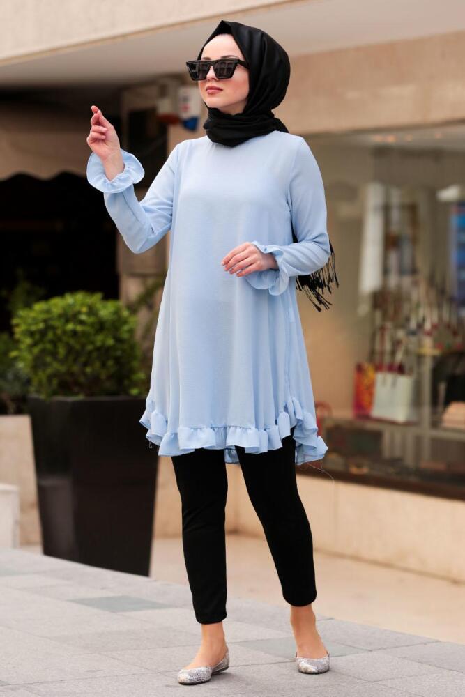 Nayla Collection - Fırfırlı Bebek Mavisi Tesettür Tunik 10130BM - 1