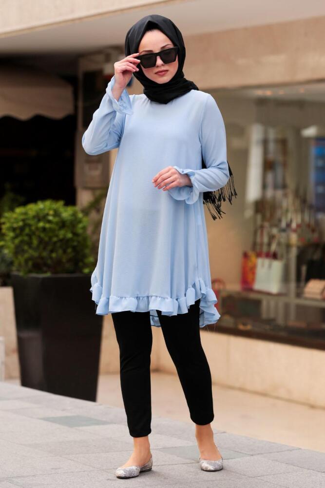 Nayla Collection - Fırfırlı Bebek Mavisi Tesettür Tunik 10130BM - 2