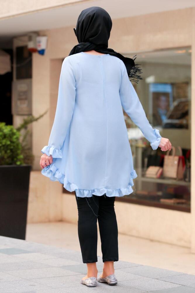 Nayla Collection - Fırfırlı Bebek Mavisi Tesettür Tunik 10130BM - 3