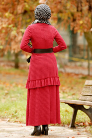Nayla Collection - Fırfırlı Bordo Tesettür Elbise 4021BR - Thumbnail
