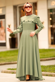 Nayla Collection - Fırfırlı Çağla Yeşili Tesettür Elbise 4262CY - Thumbnail