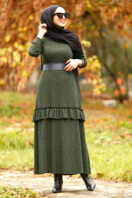 Nayla Collection - Fırfırlı Yeşil Tesettür Elbise 4021Y - Thumbnail