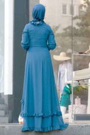 Nayla Collection - Fırfırlı İndigo Mavisi Tesettür Elbise 196712IM - Thumbnail
