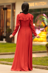 Nayla Collection - Fırfırlı Kiremit Tesettür Elbise 4262KRMT - Thumbnail
