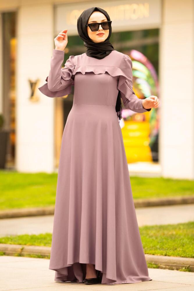 Nayla Collection - Fırfırlı Lila Tesettür Elbise 4262LILA - 1