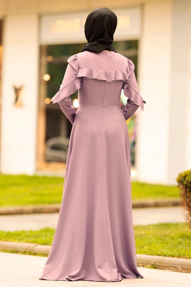 Nayla Collection - Fırfırlı Lila Tesettür Elbise 4262LILA - 2