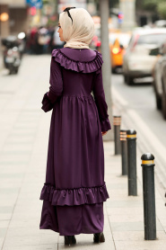 Nayla Collection - Fırfırlı Mor Tesettür Elbise 4015MOR - Thumbnail