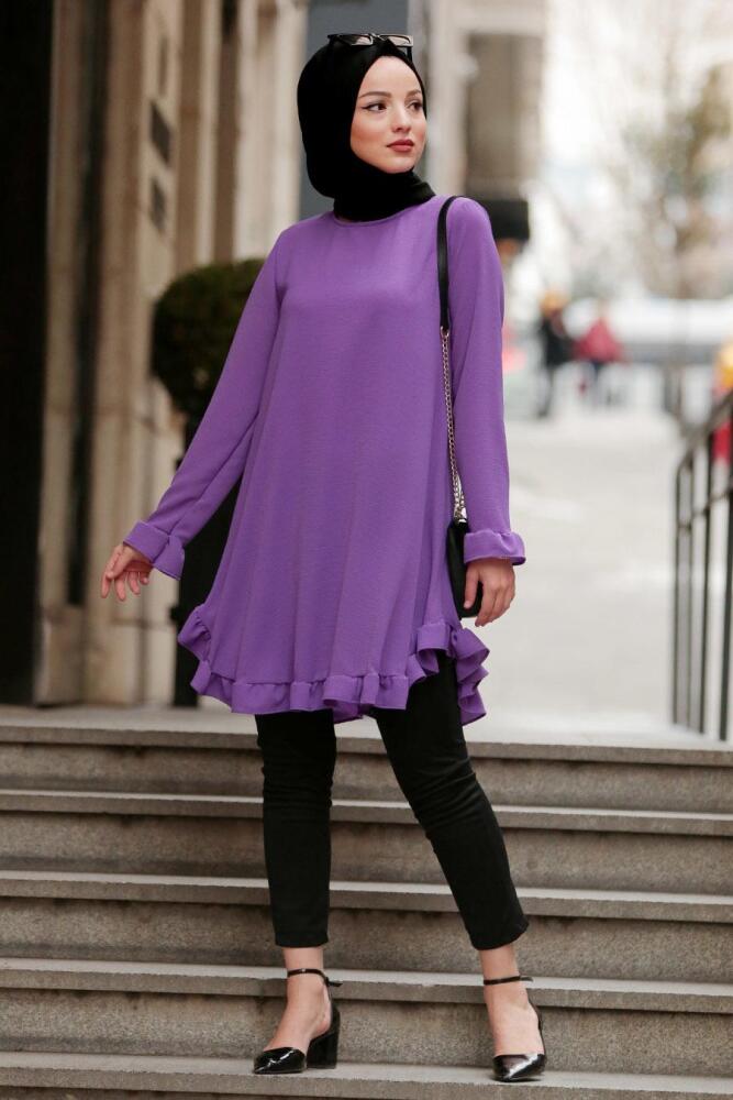 Nayla Collection - Fırfırlı Mor Tesettür Tunik 10130MOR - 1