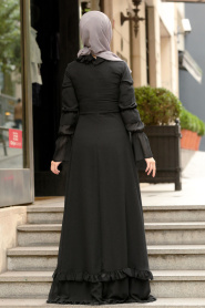 Nayla Collection - Fırfırlı Siyah Tesettür Elbise 196712S - Thumbnail