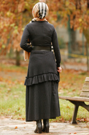 Nayla Collection - Fırfırlı Siyah Tesettür Elbise 4021S - Thumbnail