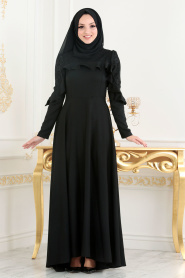 Nayla Collection - Fırfırlı Siyah Tesettür Elbise 42410S - Thumbnail