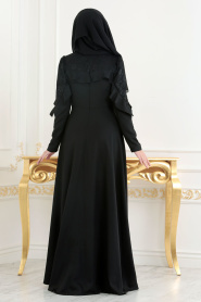 Nayla Collection - Fırfırlı Siyah Tesettür Elbise 42410S - Thumbnail