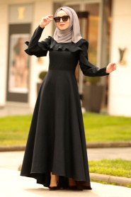 Nayla Collection - Fırfırlı Siyah Tesettür Elbise 4262S - Thumbnail