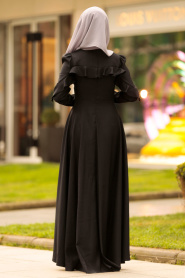Nayla Collection - Fırfırlı Siyah Tesettür Elbise 4262S - Thumbnail