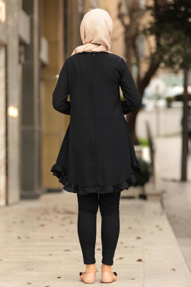 Nayla Collection - Fırfırlı Siyah Tesettür Tunik 10130S - 3