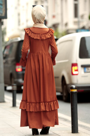 Nayla Collection - Fırfırlı Taba Tesettür Elbise 4015TB - Thumbnail