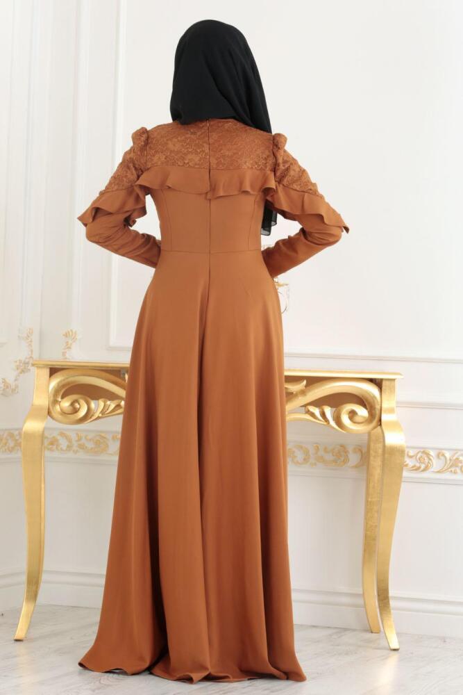 Nayla Collection - Fırfırlı Taba Tesettür Elbise 42410TB - 3