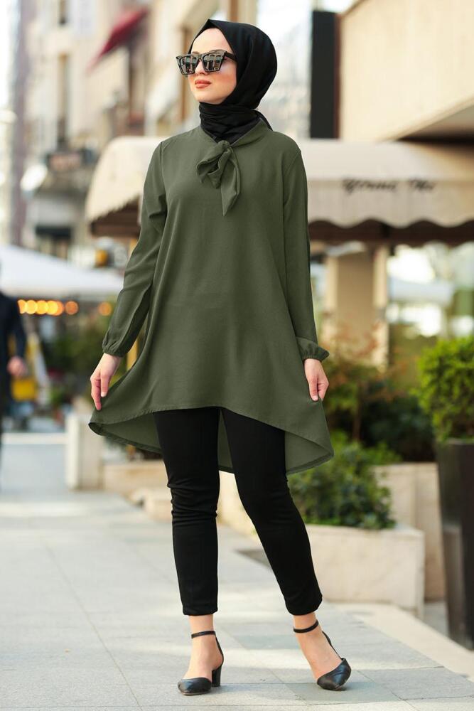 Nayla Collection - Fiyonklu Haki Tesettür Tunik 40731HK - 1