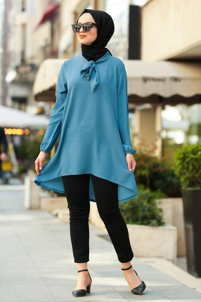 Nayla Collection - Fiyonklu İndigo Mavisi Tesettür Tunik 40731IM - 1