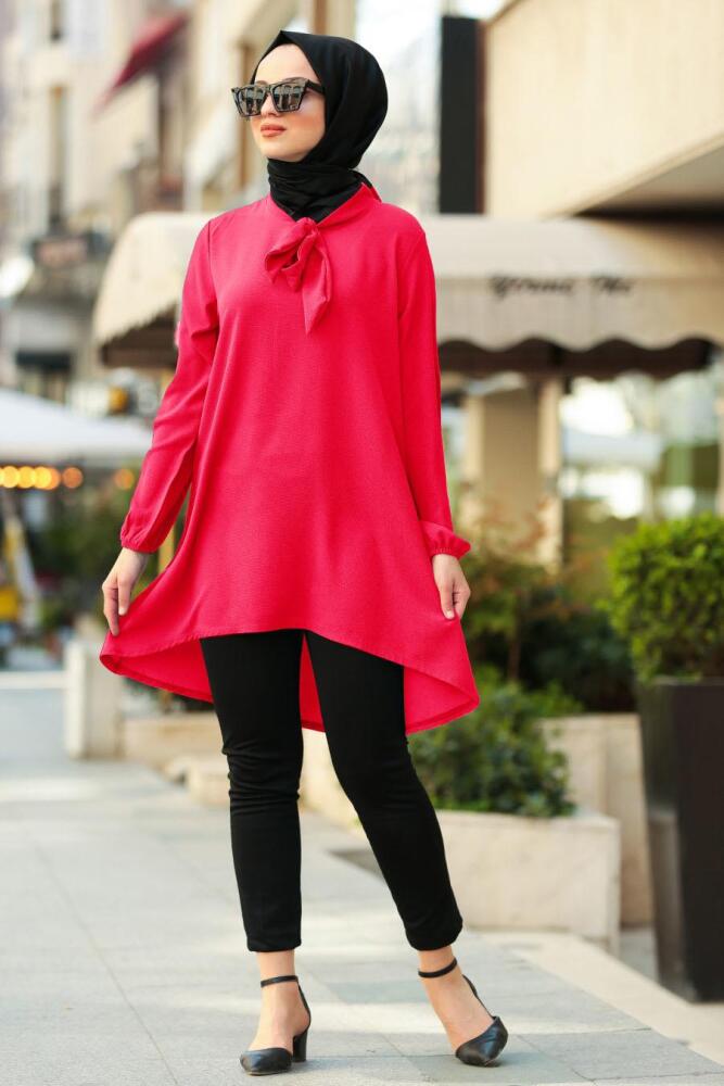 Nayla Collection - Fiyonklu Kırmızı Tesettür Tunik 40731K - 1