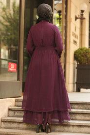 Nayla Collection - Fiyonklu Mor Tesettür Elbise 5006MOR - Thumbnail