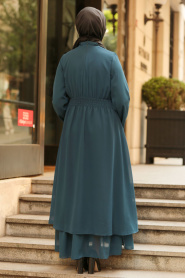 Nayla Collection - Fiyonklu Petrol Mavisi Tesettür Elbise 5006PM - Thumbnail
